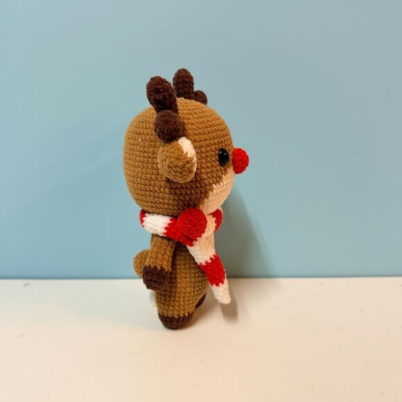 Reindeer Plush Toy with Red Nose and Scarf, Christmas Deer Doll, Holiday Gift - Picture 4 of 10